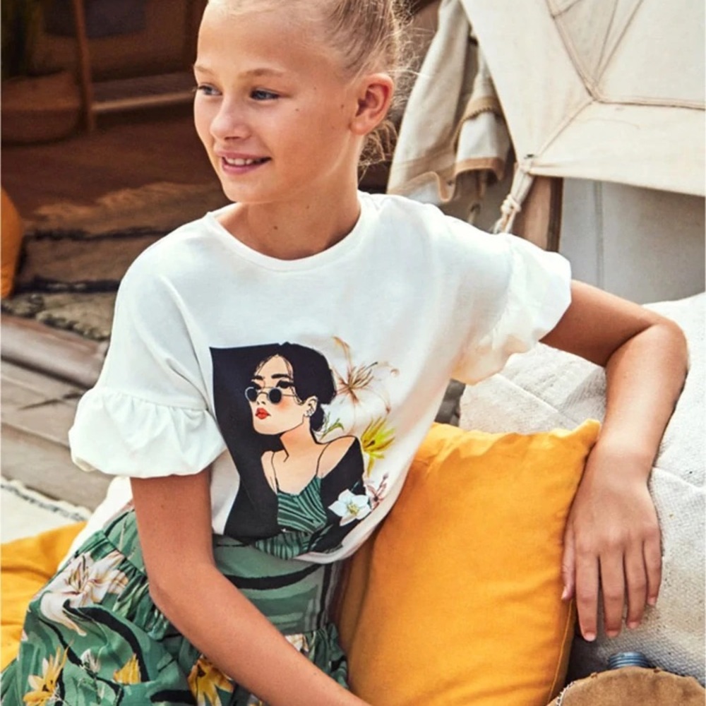 Mayoral Cream Tee with Fashionable Graphic
